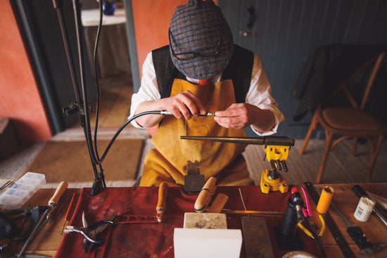 Giles Kozdon demonstrating making your own wedding ring luxury experience at pauntley court wedding venue